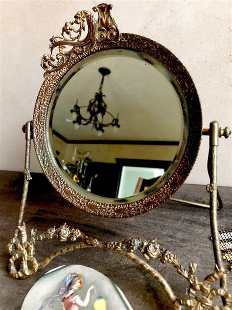 French Brass Ormolu Vanity Mirror Filigree Swivel Mirror Etsy French Brass Jewelry Store