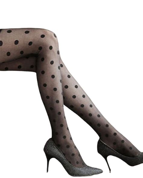 Women Ladies 8d Thin Sheer Silk Polka Dot Lady Full Foot Pantyhose