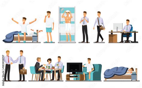 Everyday Life Man Daily Routine People Character Vector Illustration