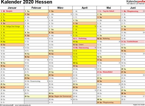 Die landesnatur als geschichtsbildende kraft. Kalender 2020 Hessen: Ferien, Feiertage, PDF-Vorlagen