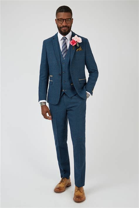marc darcy dion blue herringbone check slim fit men s suit