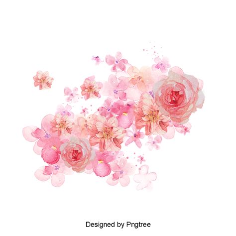 Watercolor Flowers Shading Pink Flowers Painted Material Petal Png