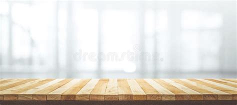 Wood Table Top On Blur Window Glasswall Background Stock Photo Image