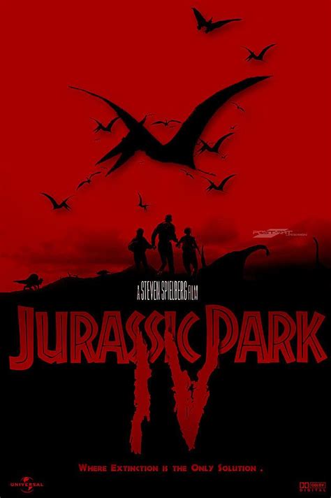 A Movie Poster For The Film Jurassic Park With Birds Flying Over It And