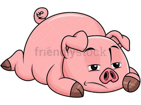 Sad Pig Lying On The Ground Bored Vector Cartoon Clipart