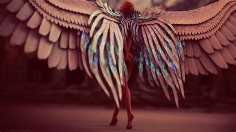 Wallpaper Digital Art Women Fantasy Art Red Wings Angel Artwork Art Color Wing Organ