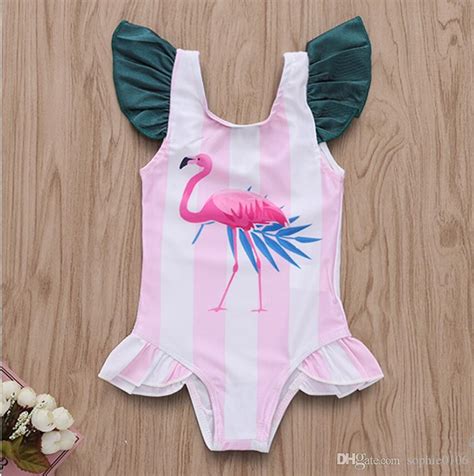 Baby Sleeveless Flamingo Print Swimwear Girl Summer Pink And White