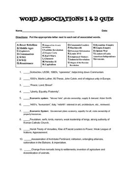 Word Association Quiz Corresponds With Word Association Worksheets