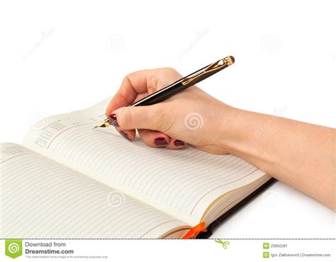 Hand With Pen Writing On Notebook Stock Image Image Of Flexibly Report 23092281