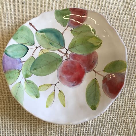 8 Maiolica Plate Plums On White Handmade By Laurie Curtis Painted