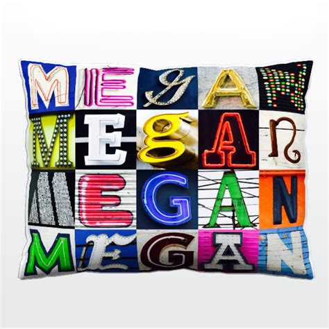 Personalized Pillow Featuring Megan In Photos Of Sign Letters Custom