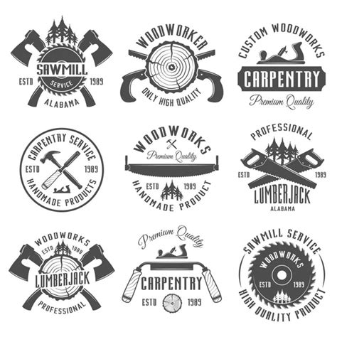 Vintage Carpentry Woodwork Mechanic Label Badge Emblem Logo Vector
