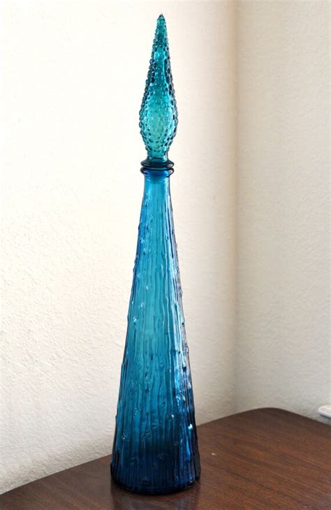 Mid Century Vintage Blue Italian Glass Genie Bottle By Deedee914