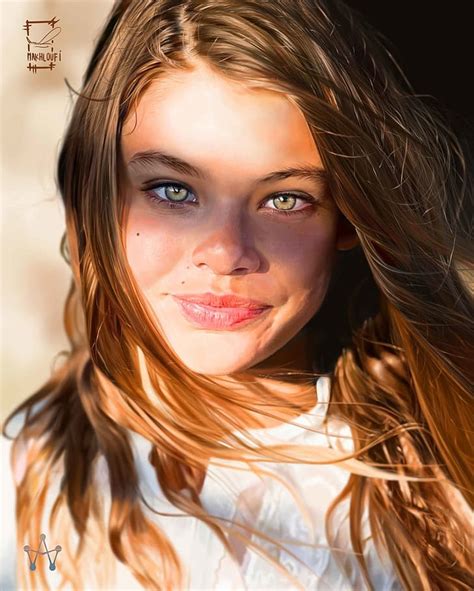 디지털 아트 삽화 현실적 얼굴 Ameur Makhloufi 웃고있는 입술 립스틱 녹색 눈 뷰어를보고 갈색 머리 Hd 배경 화면 Wallpaperbetter