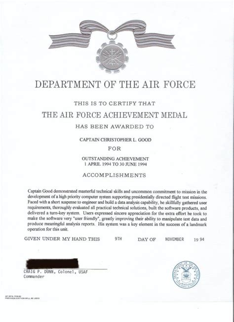 Air Force Commendation Medal Template Printable Templates