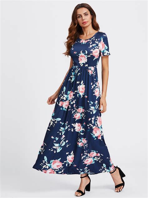 Shop Flower Print Maxi Dress Online Shein Offers Flower Print Maxi Dress And More To Fit Your