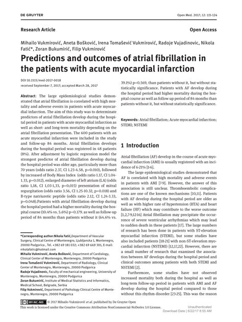 Pdf Predictions And Outcomes Of Atrial Fibrillation In The Patients