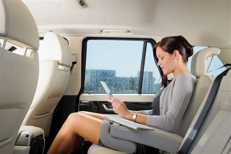 Executive Businesswoman In Car Work Touch Tablet Stock Image Everypixel