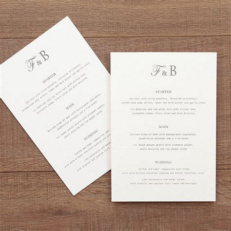 Letterpress Style Wedding Table Menu By Paperpair