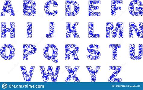 English Alphabet Capital Letters With Round Ornaments Of Blue Color