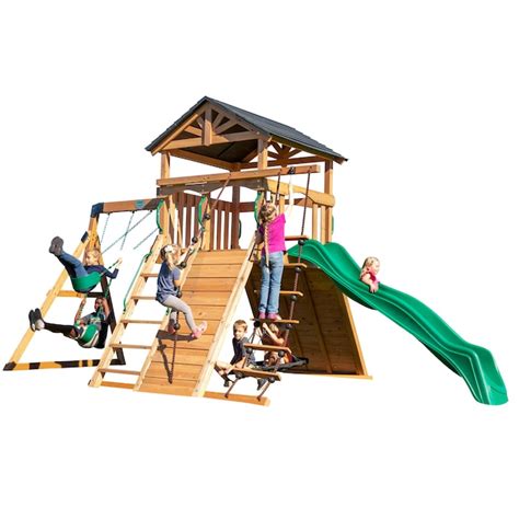 Backyard Discovery Endeavor Residential Wood Playset With Slide In The