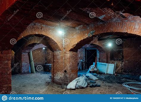 Abandoned Empty Old Dark Underground Vaulted Cellar Stock Image Image
