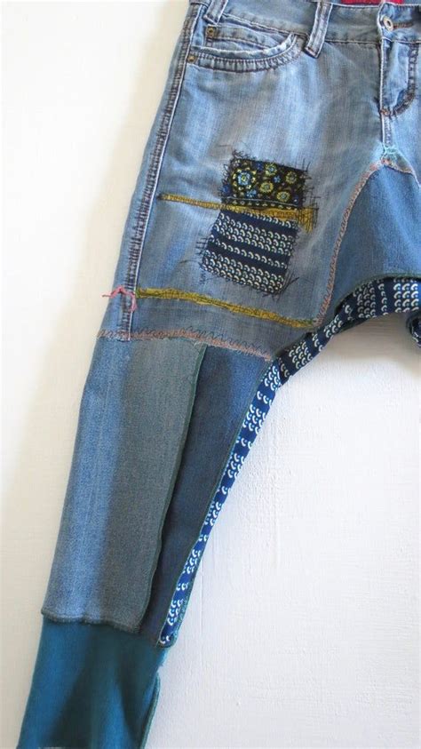 Upcycled Jeans Boho Jeans Harem Pants Recycled Denim Patchwork
