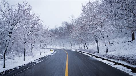 Snow Road Winter Ice Scenery 4k Winter Wallpapers Trees Wallpapers