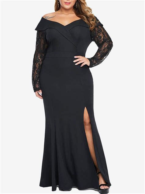 34 Off 2021 Sequin Lace Sleeve High Slit Plus Size Maxi Mermaid