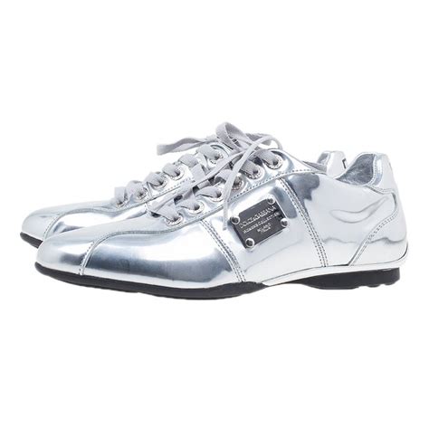 Dolce And Gabbana Silver Metallic Leather Limited Edition Sneakers Size