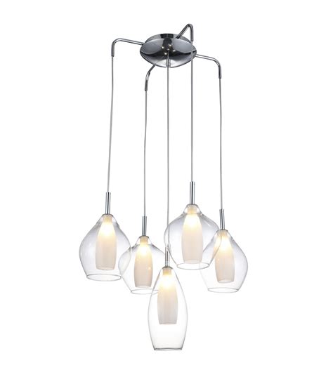 Gorgeous Five Light Cluster Pendant With Smoked Clear Or Copper Glass Shades
