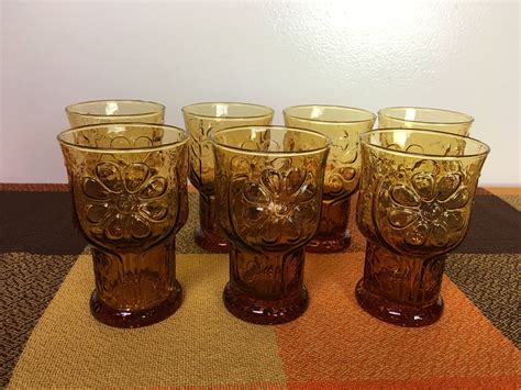 Libbey S Country Garden Amber Juice Glasses 1970s By Justclickthreetimes On Etsy Country