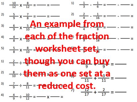 Example Of Fraction Sheets Add Subtract Multiply And Divide