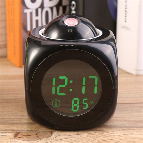 Black Multi Function Talking Projection Time Temp Display Alarm Clock Digital Lcd Voice Talking