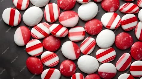 Premium Ai Image Red And White Striped Peppermint Candies Arranged