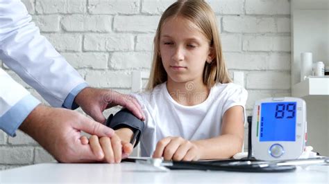 Tonometer Measuring Blood Pressure Sick Child Doctor Consulting Kids