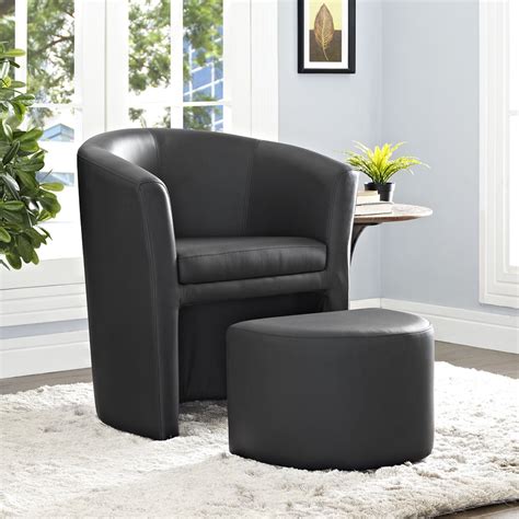 Proprietary styling, uncompromisable comfort, and classic tailoring make pearson's chairs stand alone in a crowd. Divulge Leatherette Armchair and Ottoman - Black | DCG Stores