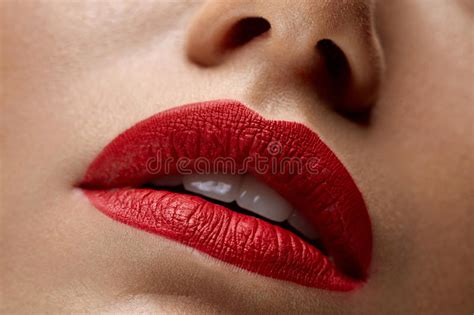 closeup beautiful woman lips with red lipstick on beauty makeup stock image image of skin