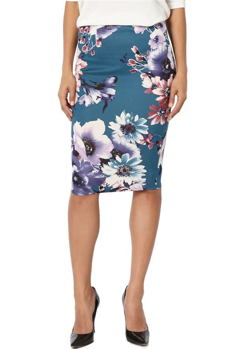 Themogan Womens Occasion Floral Print Knee Length Pencil Midi Skirt