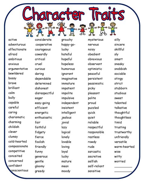 30 Character Traits Worksheet 3rd Grade | Education Template