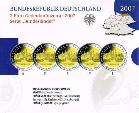 Germany 2 Euro Coins Set 2007 Mecklenburg Vorpommern Schwerin