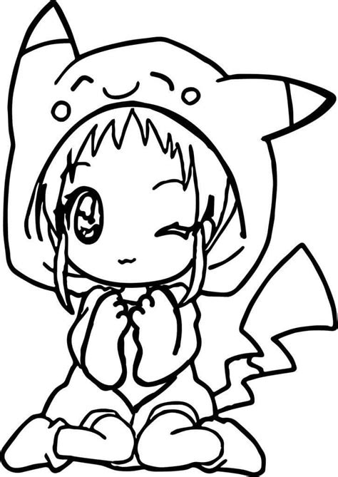 Chica Pikachu Kawaii Para Colorear Imprimir E Dibujar Coloringonlycom