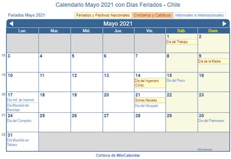 Calendario Mayo 2021 Para Imprimir Chile