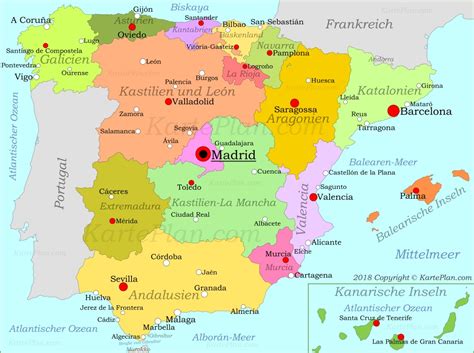 Es hat eine fläche von 504.645 km² und eine einwohnerzahl von ca. Spanien politische karte