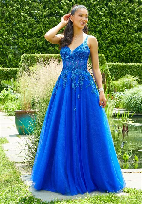 Tulle Prom Dress With Embroidered Halter Bodice Morilee