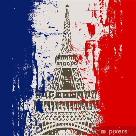 Sticker Drapeau Français Avec La Tour Eiffel Illustration Frpixersch