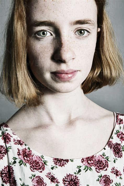 Strawberry Blonde Girl With Freckles Stock Photo