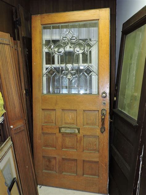 Antique 9 Panel Exterior Entry Front Wood Tiger Oak Door
