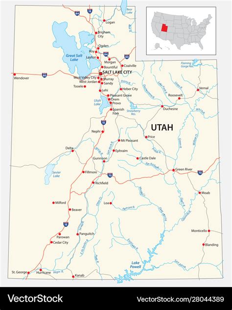 Road Map Us State Utah Royalty Free Vector Image
