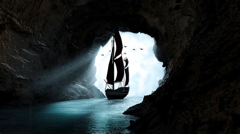 Boat Sailing Through A Cave Hd Wallpaper 4k Ultra Hd Hd